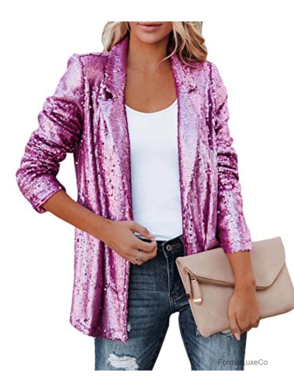 Sequin Open Front Blazer Long Sleeve Slim Cardigan Coat Sparkly Party